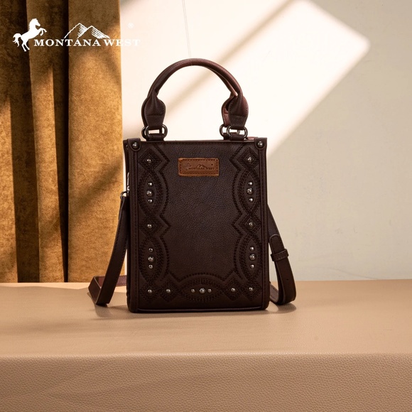 Montana West Handbags - Montana West Embroidered Aztec Small Tote/Crossbody Coffee